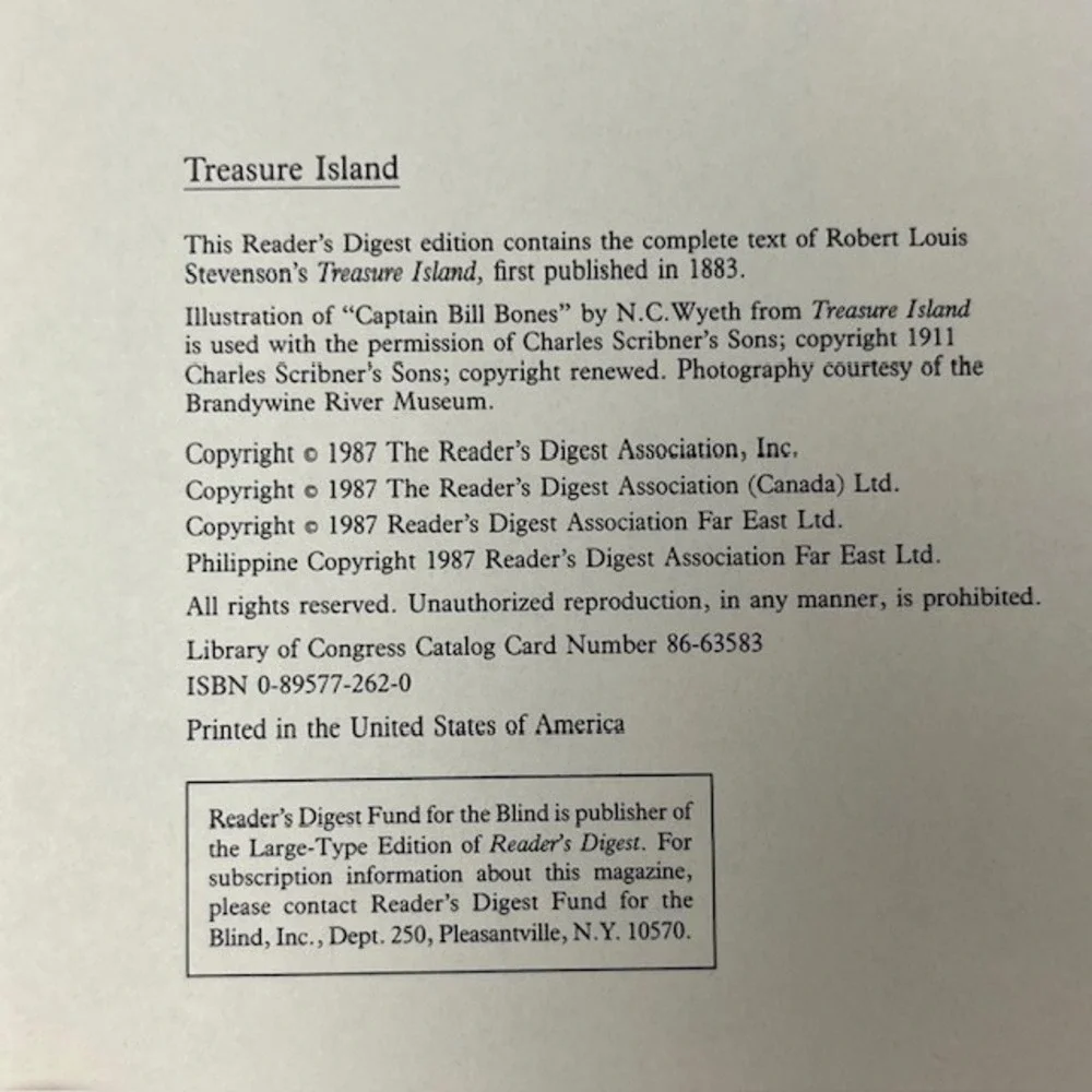 Treasure Island Robert Louis Stevenson Reader's Digest 1987 Hardcover Book